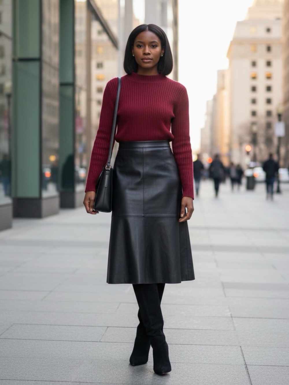 Freshman Forever Burgundy Rib Knit Fitted Mock Neck Top Sz M/L